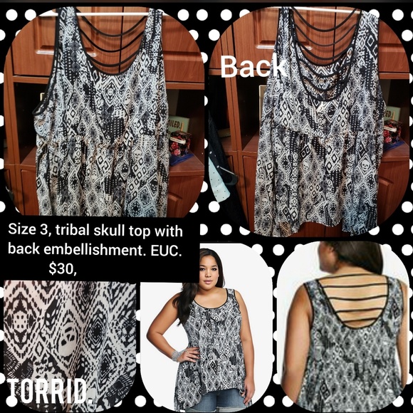 Size 3, sharkbite cut, torrid tribal/ skull top - Picture 1 of 1